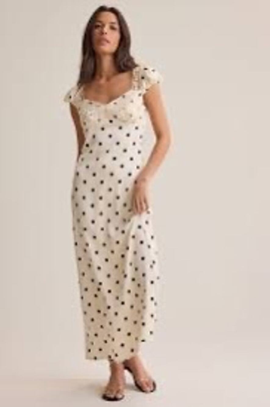 NWT Altar’d State Annalise Midi Dress Cream Black Polka Dot M